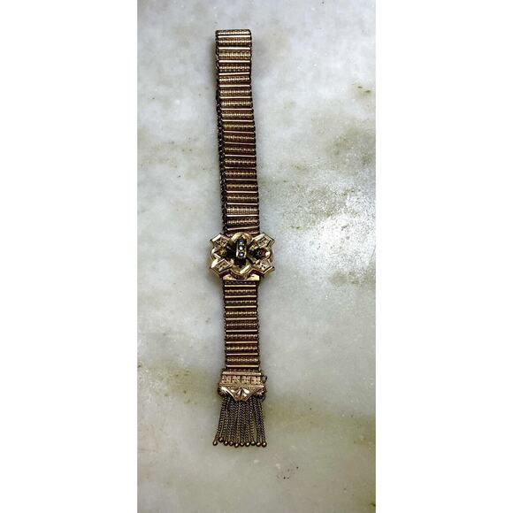 Antique Victorian Etruscan Revival Tassel Slide Bracelet Seed Pearl Gold Filled - Picture 4 of 16